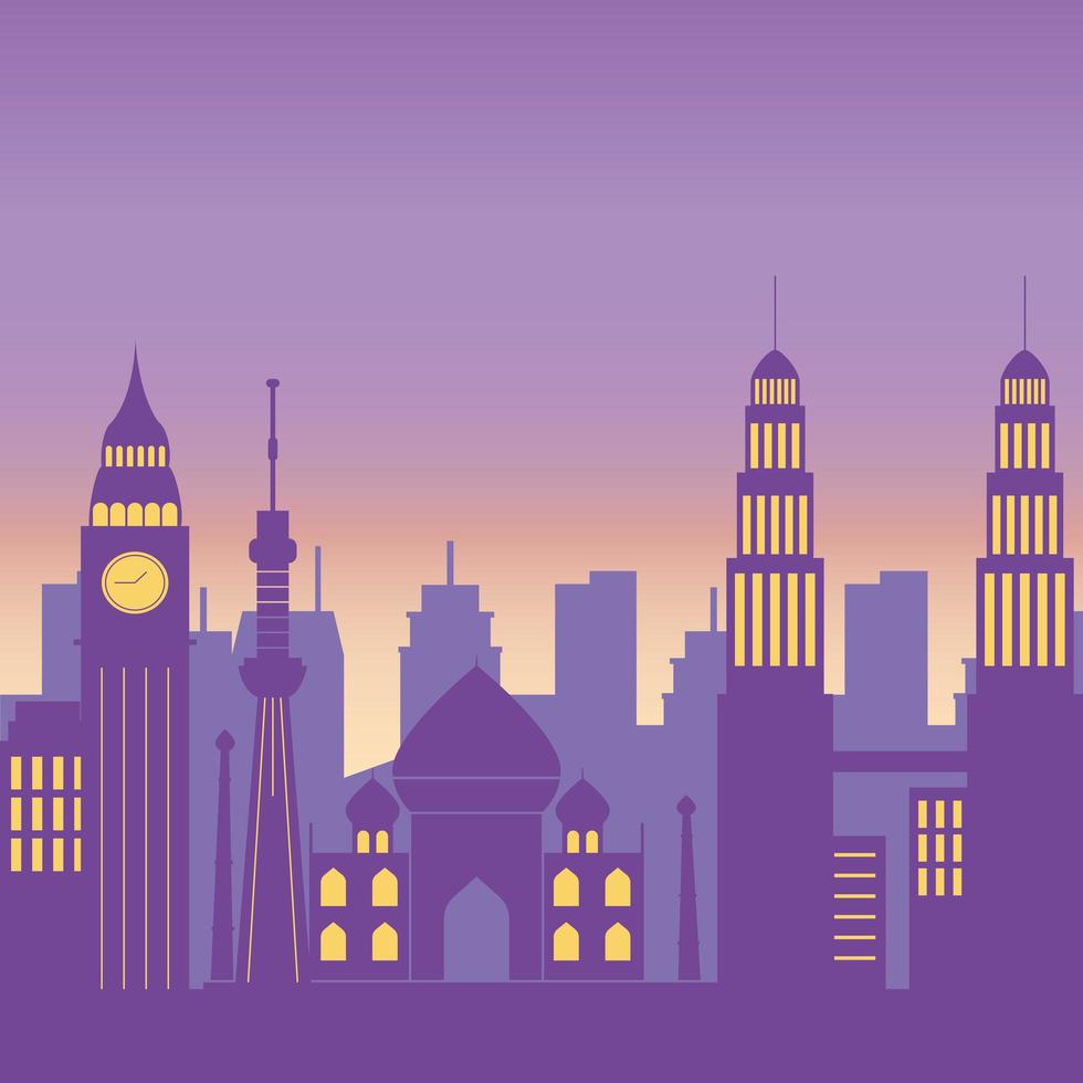 famous landmarks cityscape skyline architecture urban scene vector