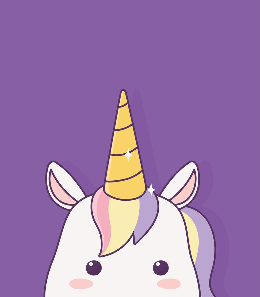 kawaii unicornio cara personaje de dibujos animados mágico fantasía vector