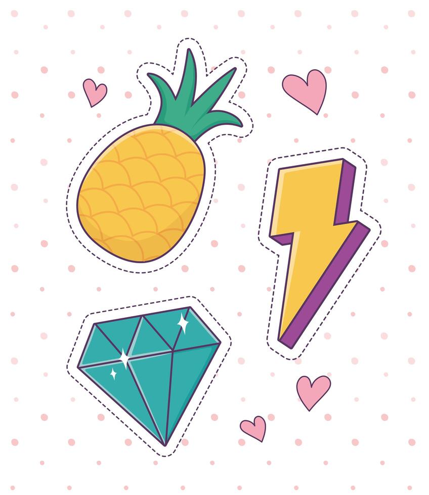 pineapple diamond thunderbolt patch fashion badge sticker decoration icon vector