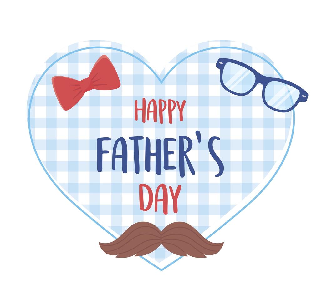 happy fathers day, moustache glasses bow tie background heart vector