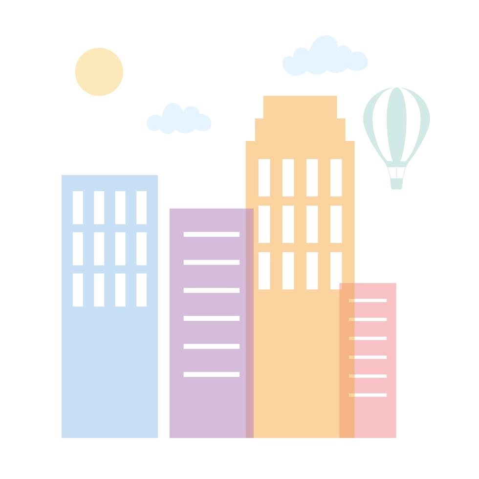 skyline building hot air balloon architecture urban city scene vector