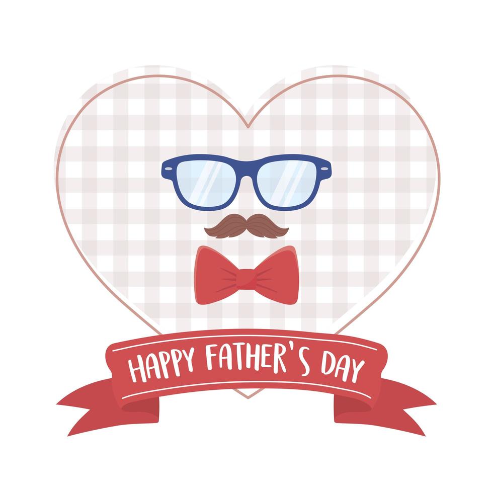 happy fathers day, moustache glasses bow tie heart design vector
