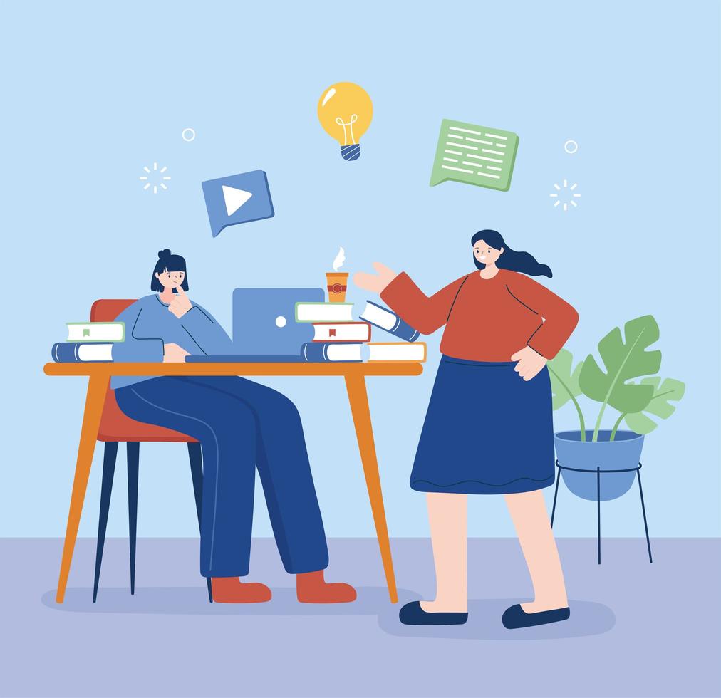 Women with laptop on desk vector design