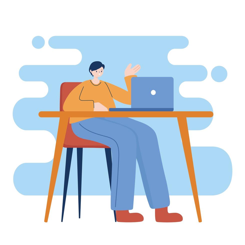 hombre con laptop en diseño vectorial de escritorio vector