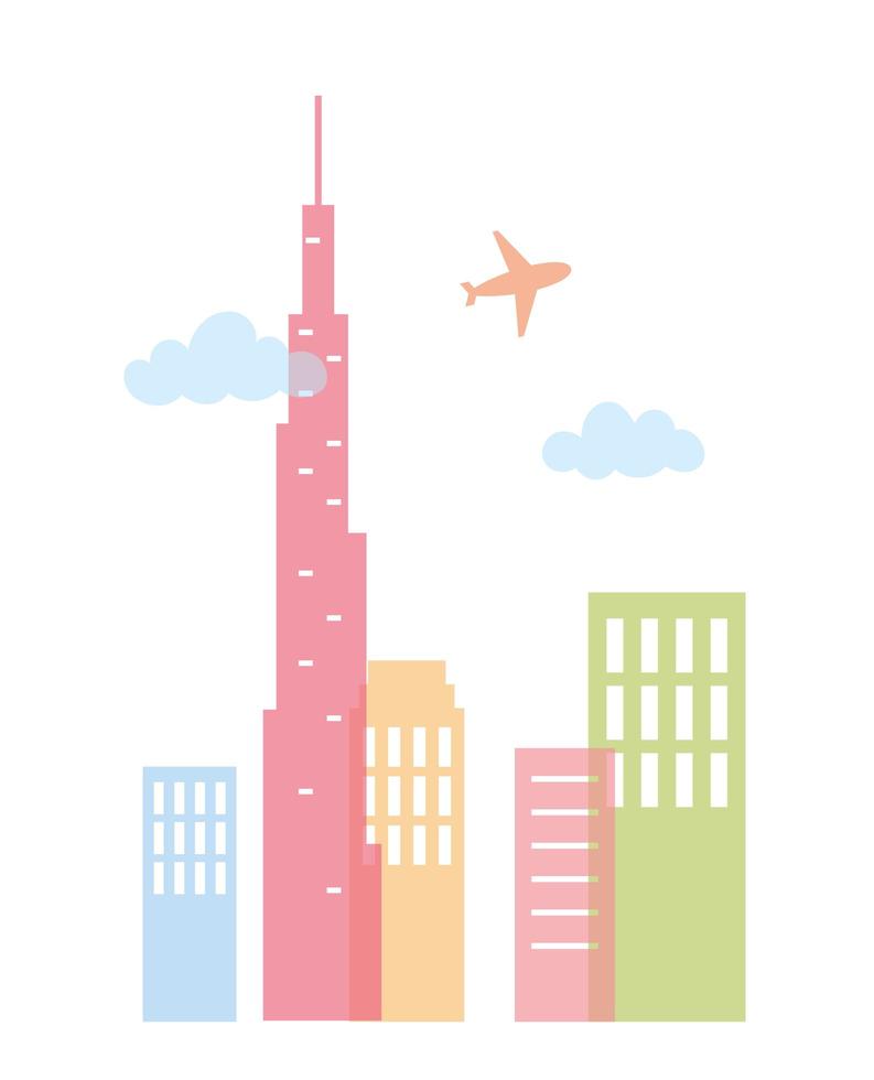 flying plane skyscraper skyline architecture city scene vector