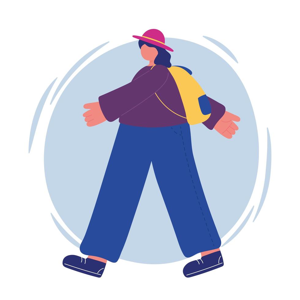 girl cartoon character with hat and backpack walking vector