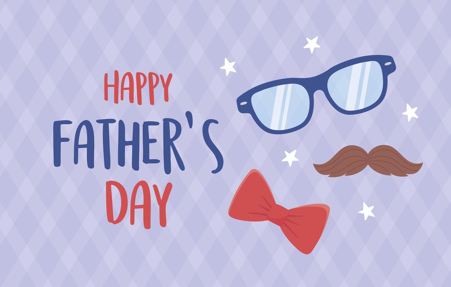 happy fathers day, moustache glasses bow tie stars decoration vector