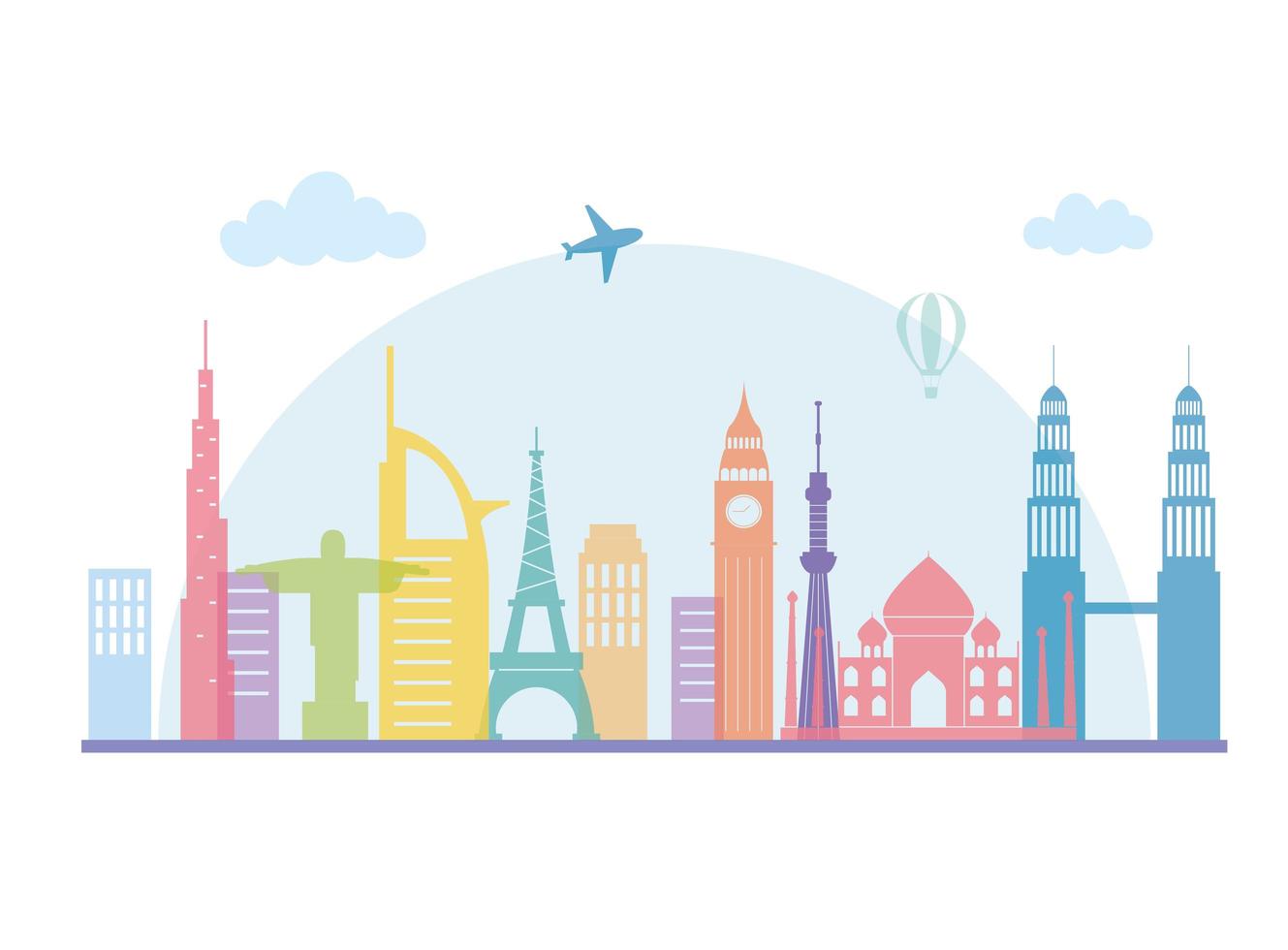 world airplane skyline architecture urban city panorama vector