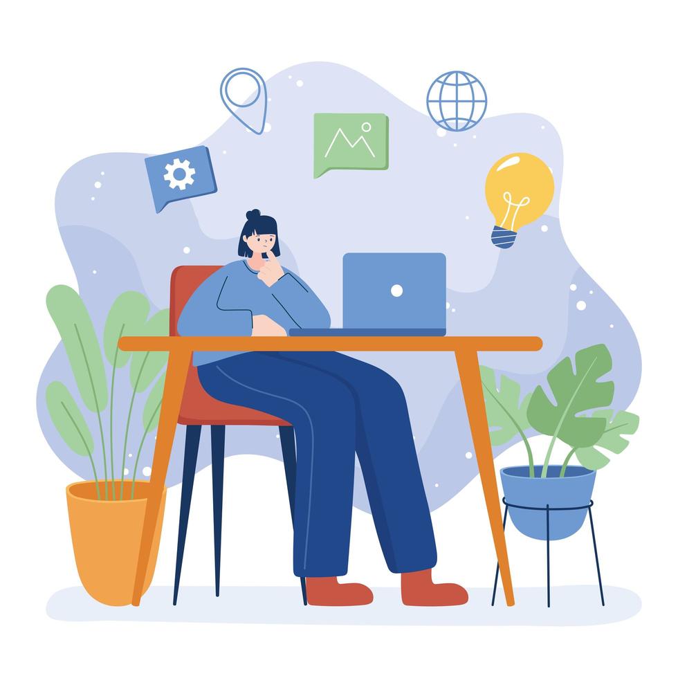 Woman with laptop on desk vector design