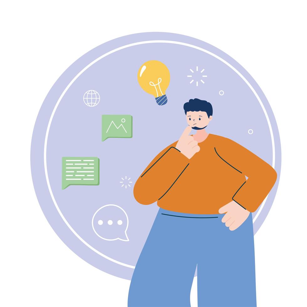 Man avatar with bubbles and light bulb vector design