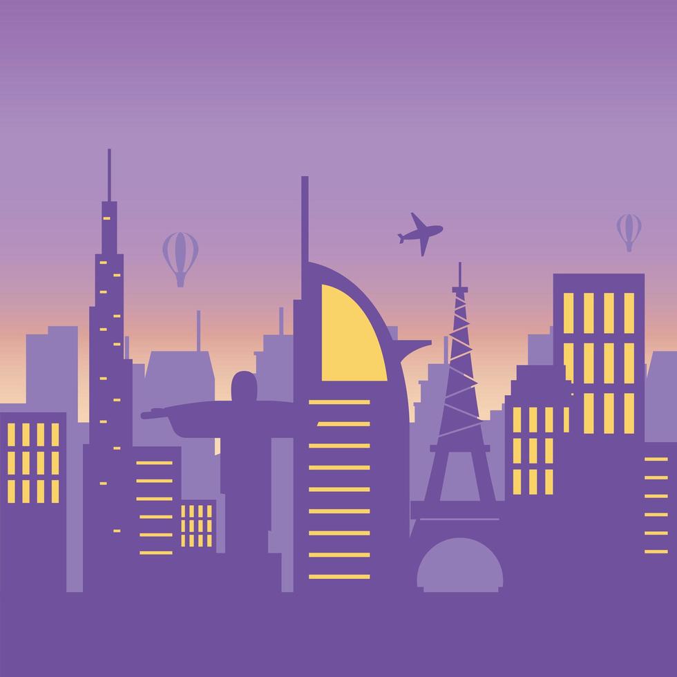 world famous buildings towers skyline architecture urban city scene vector