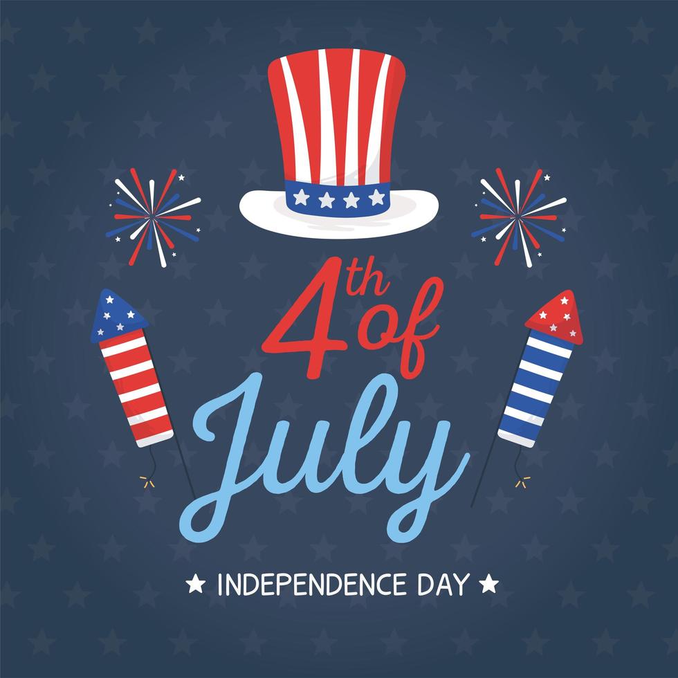 Independence day hat and fireworks vector design