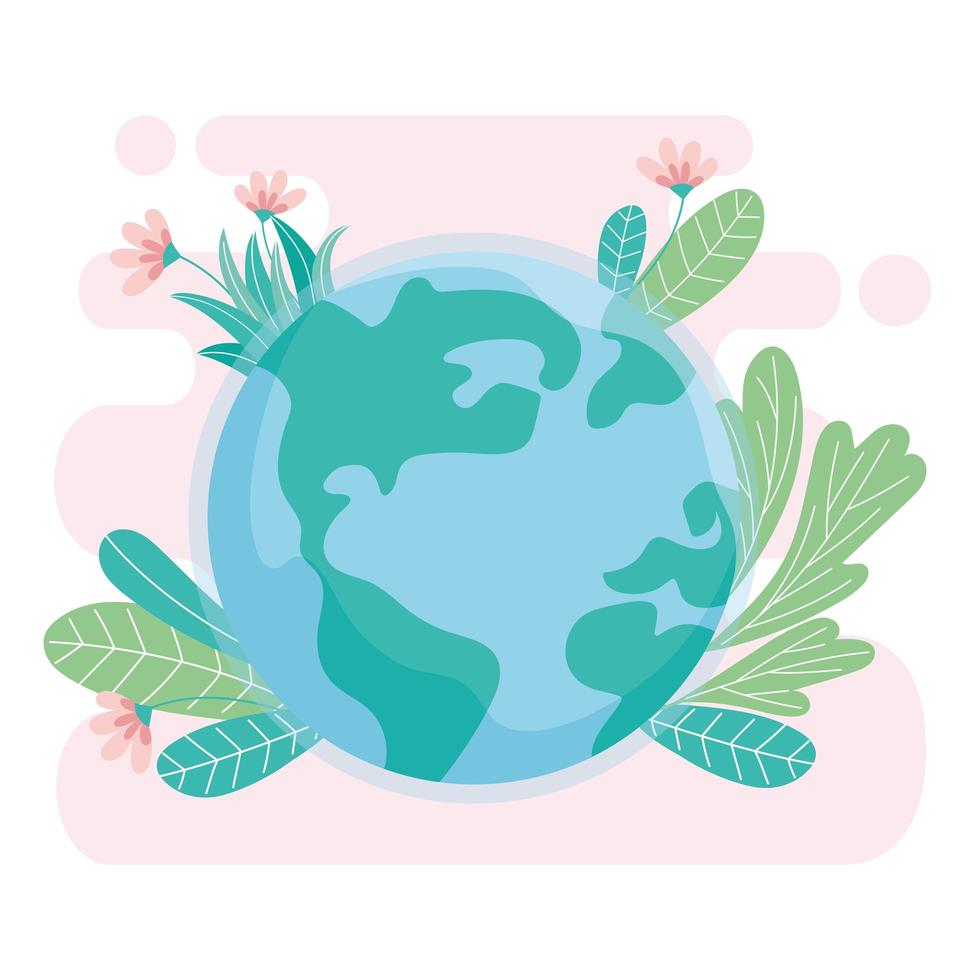 ecology world with flowers leaves save planet protect nature and ecology concept vector