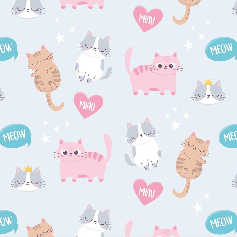 cute cats meow love pets cartoon animal funny character background vector