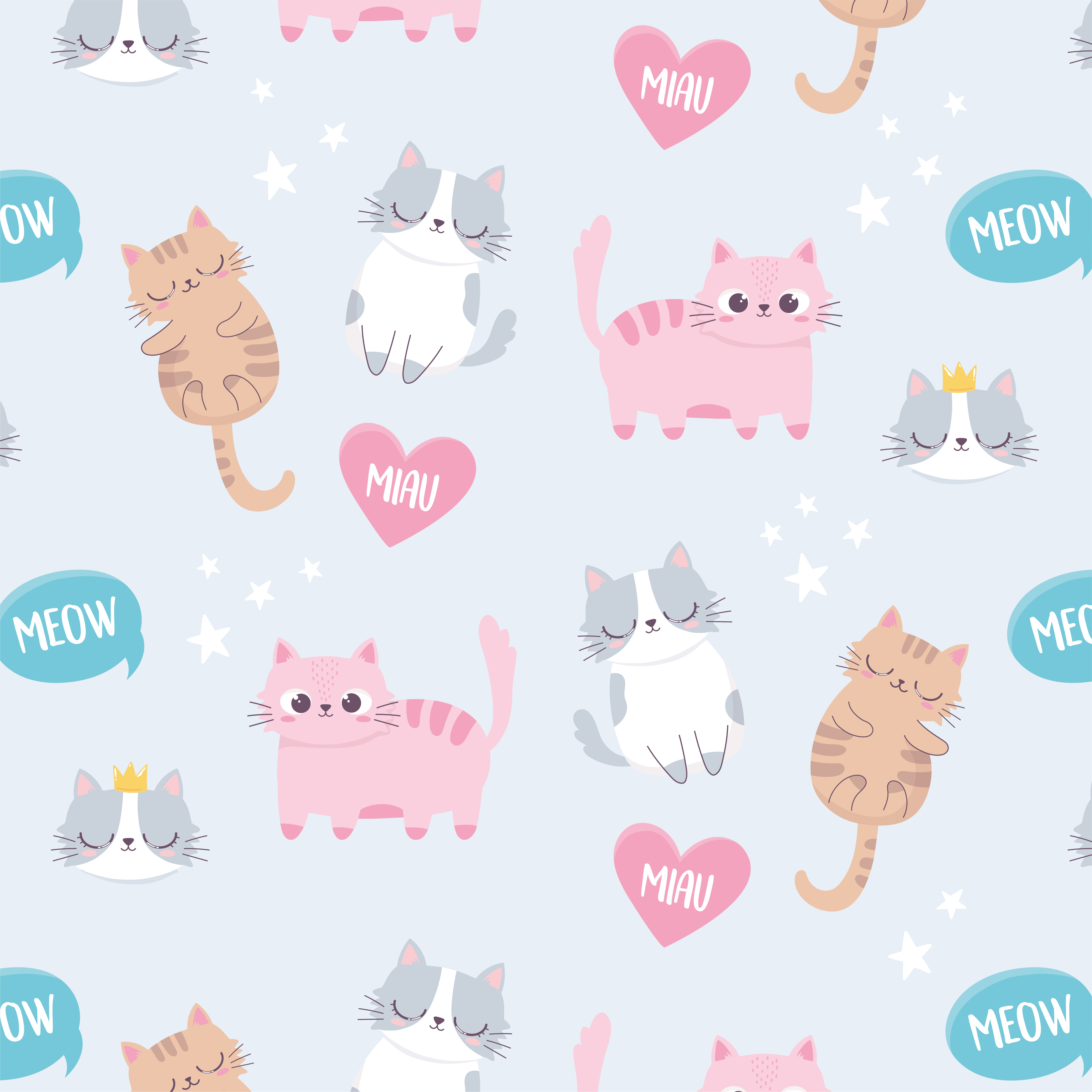 cute cats meow love pets cartoon animal funny character background 1827888  Vector Art at Vecteezy