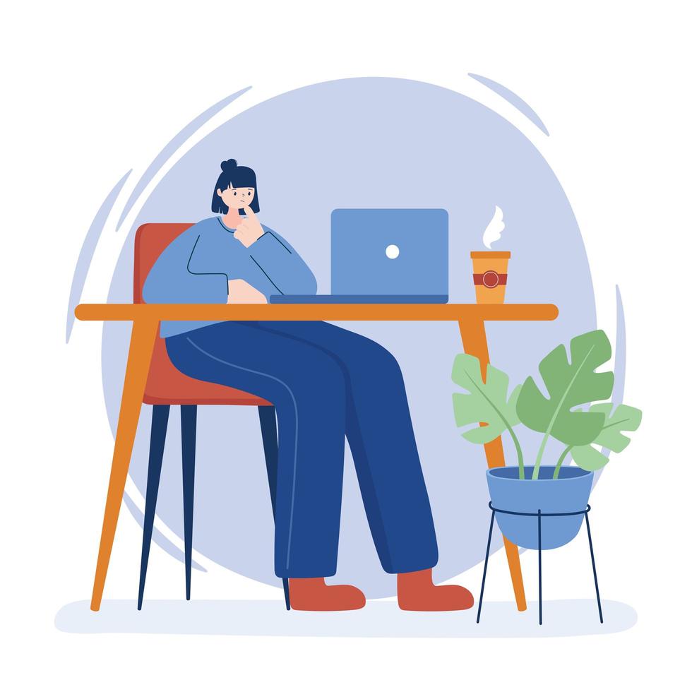 Woman with laptop on desk vector design