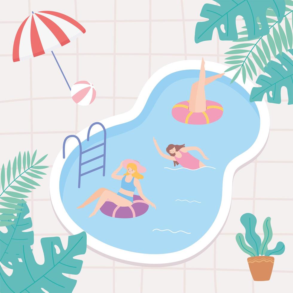 young people on vacation in the pool playing and swimming vector