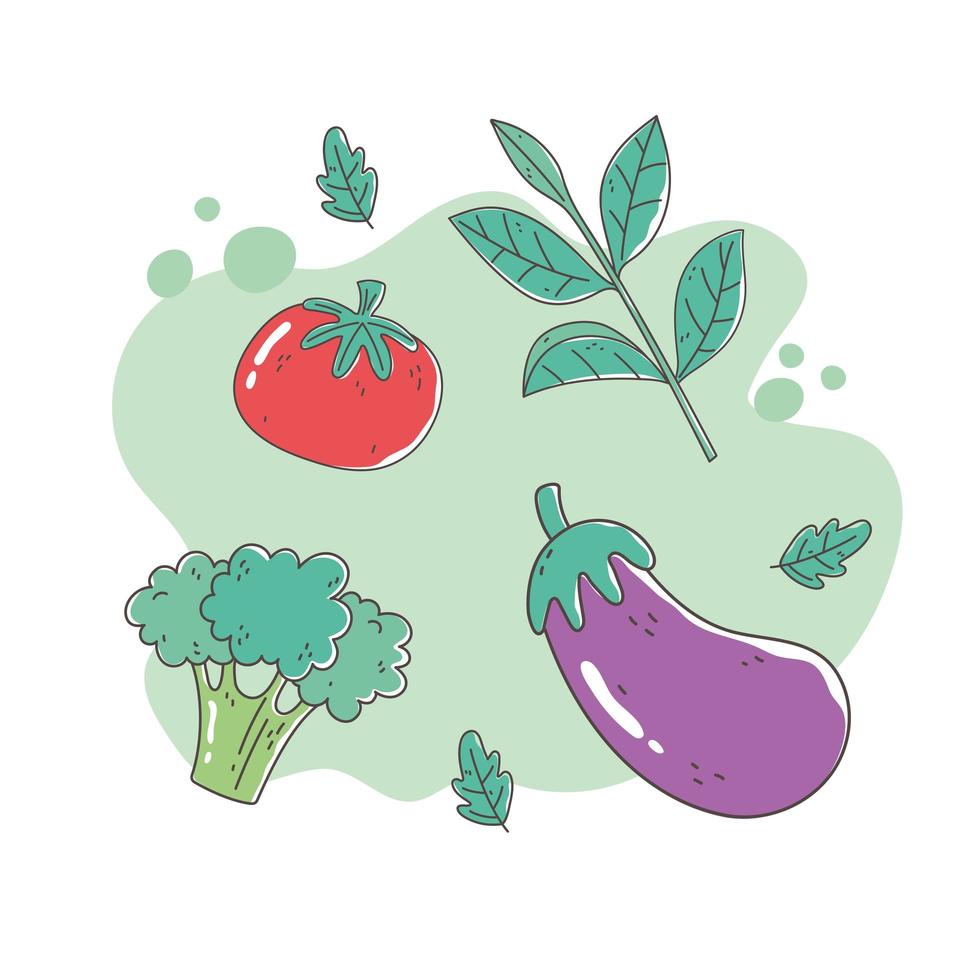 healthy food nutrition diet organic tomato eggplant and broccoli vector