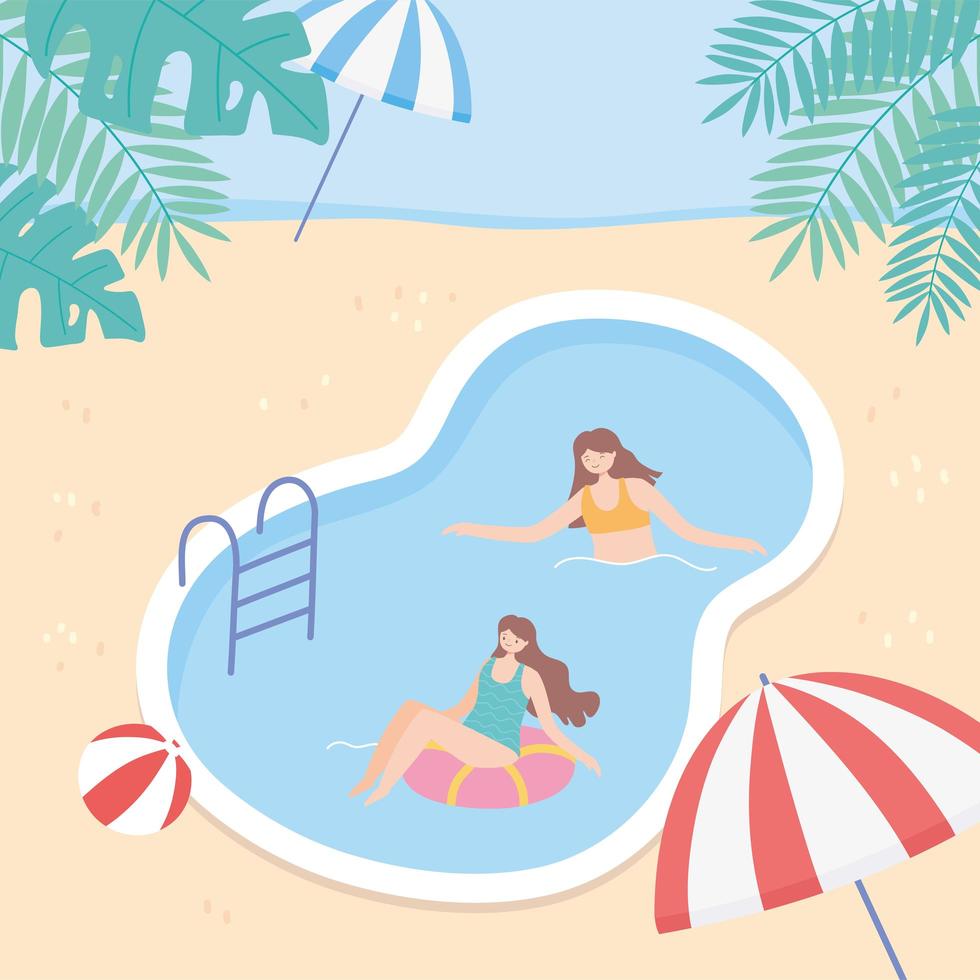 young people on vacation in the pool playing and swimming vector