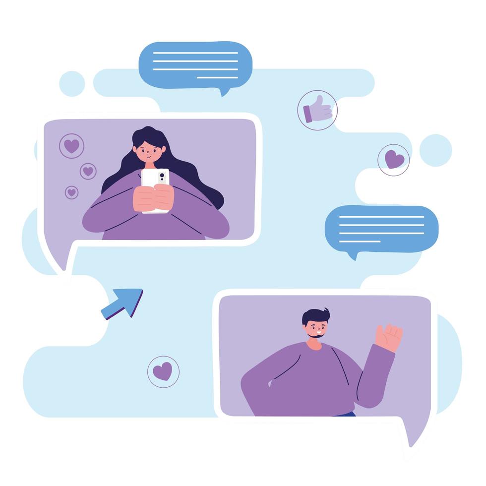 people with smartphone technology chatting speech bubbles vector