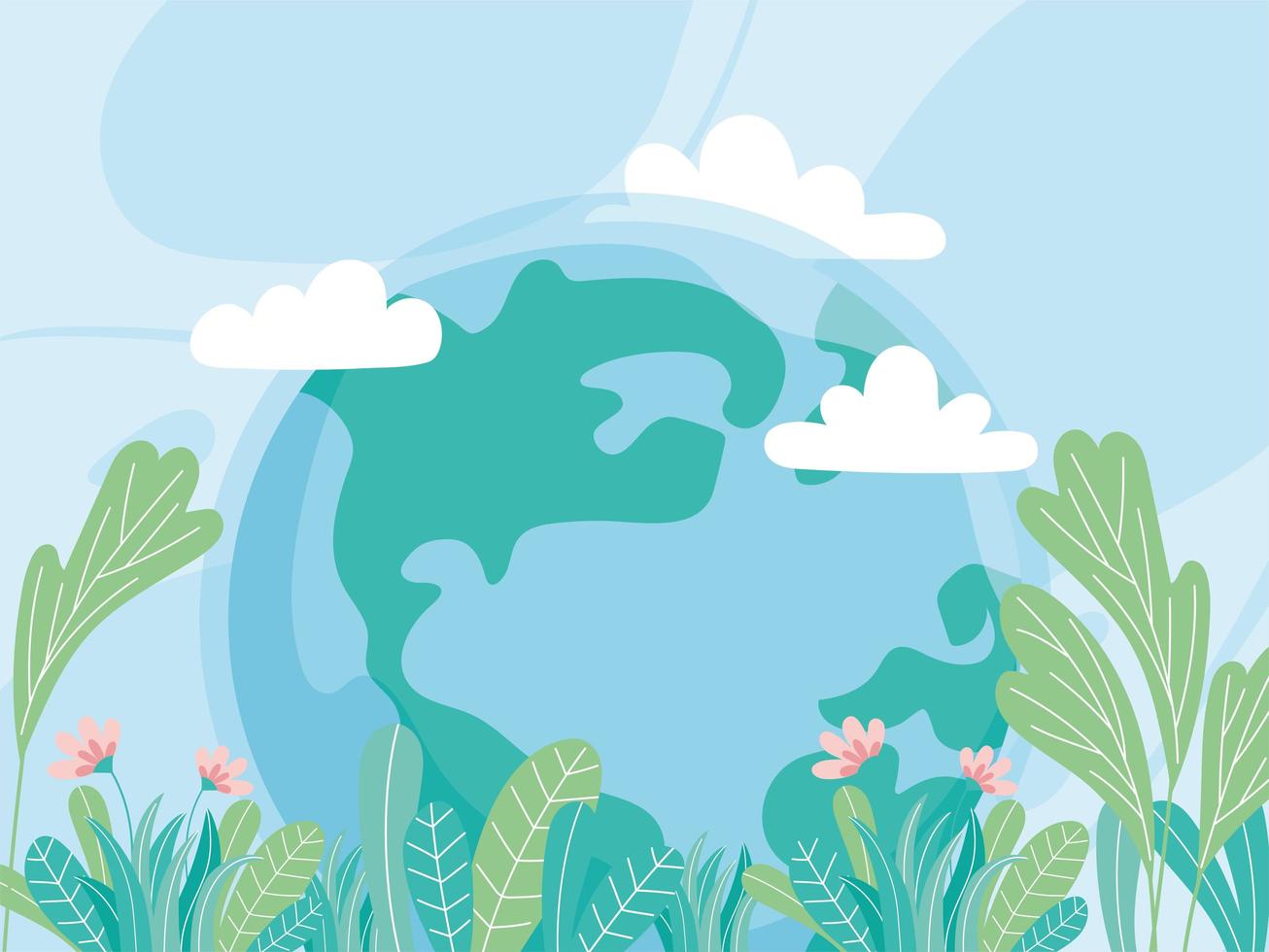 ecology world with flowers leaves save planet protect nature and ecology environmental vector