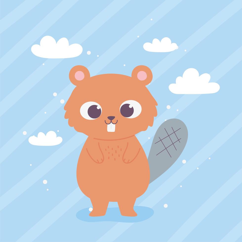 cute cartoon animal adorable wild character little beaver vector