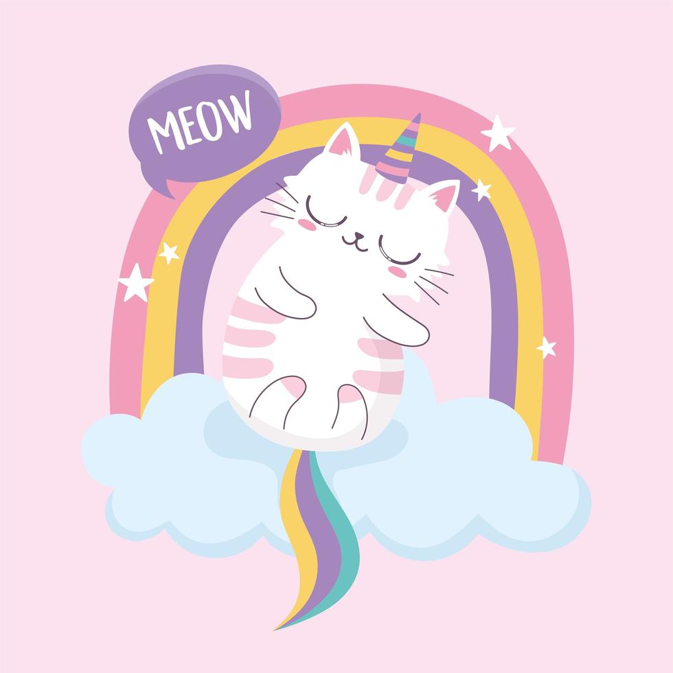 cute sleeping cat rainbow cartoon animal funny character vector