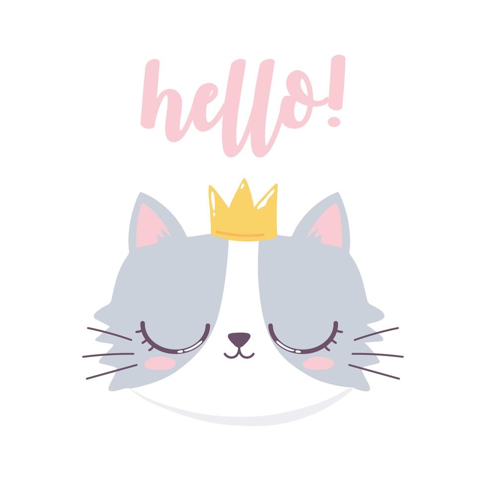 hello cat face with crown cartoon animal funny character vector