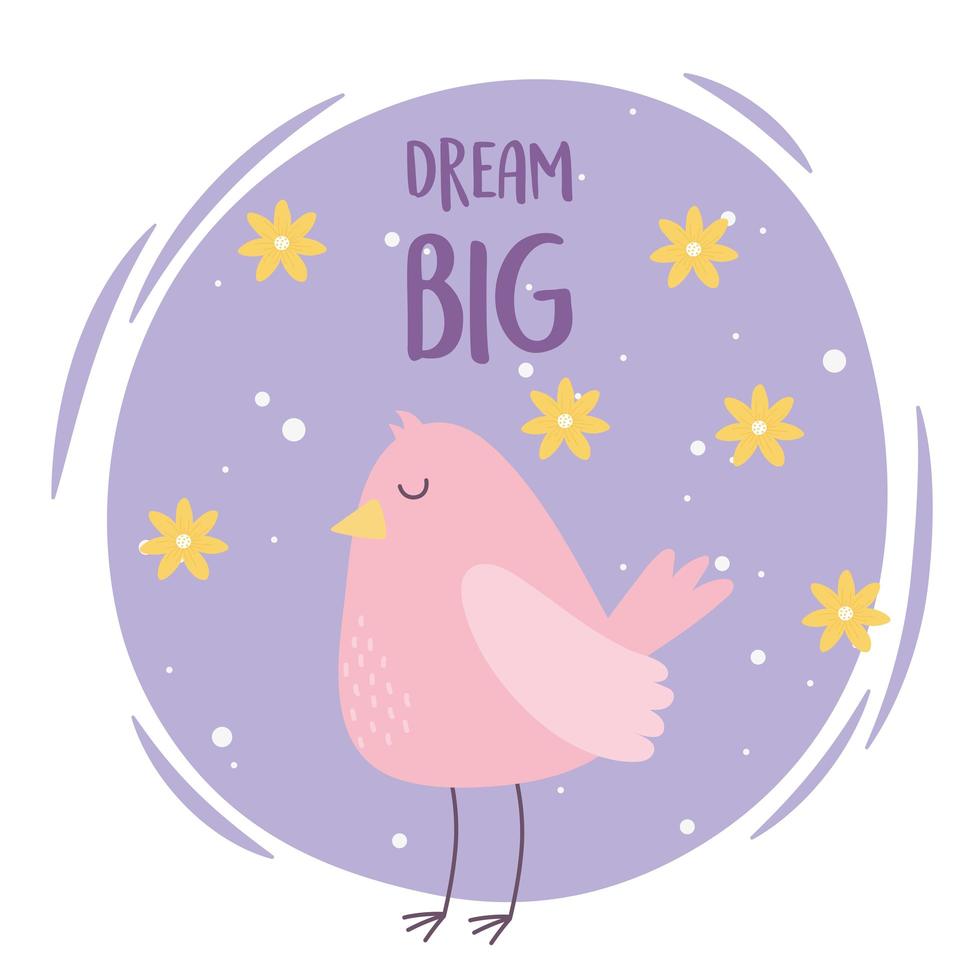 cute cartoon animal adorable wild character pink bird with flowers vector