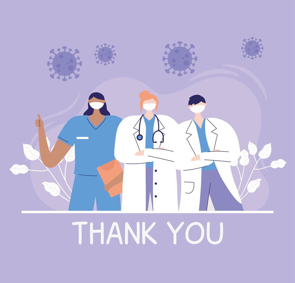 thank you doctors and nurses, physicians and nurse staff hospital team vector