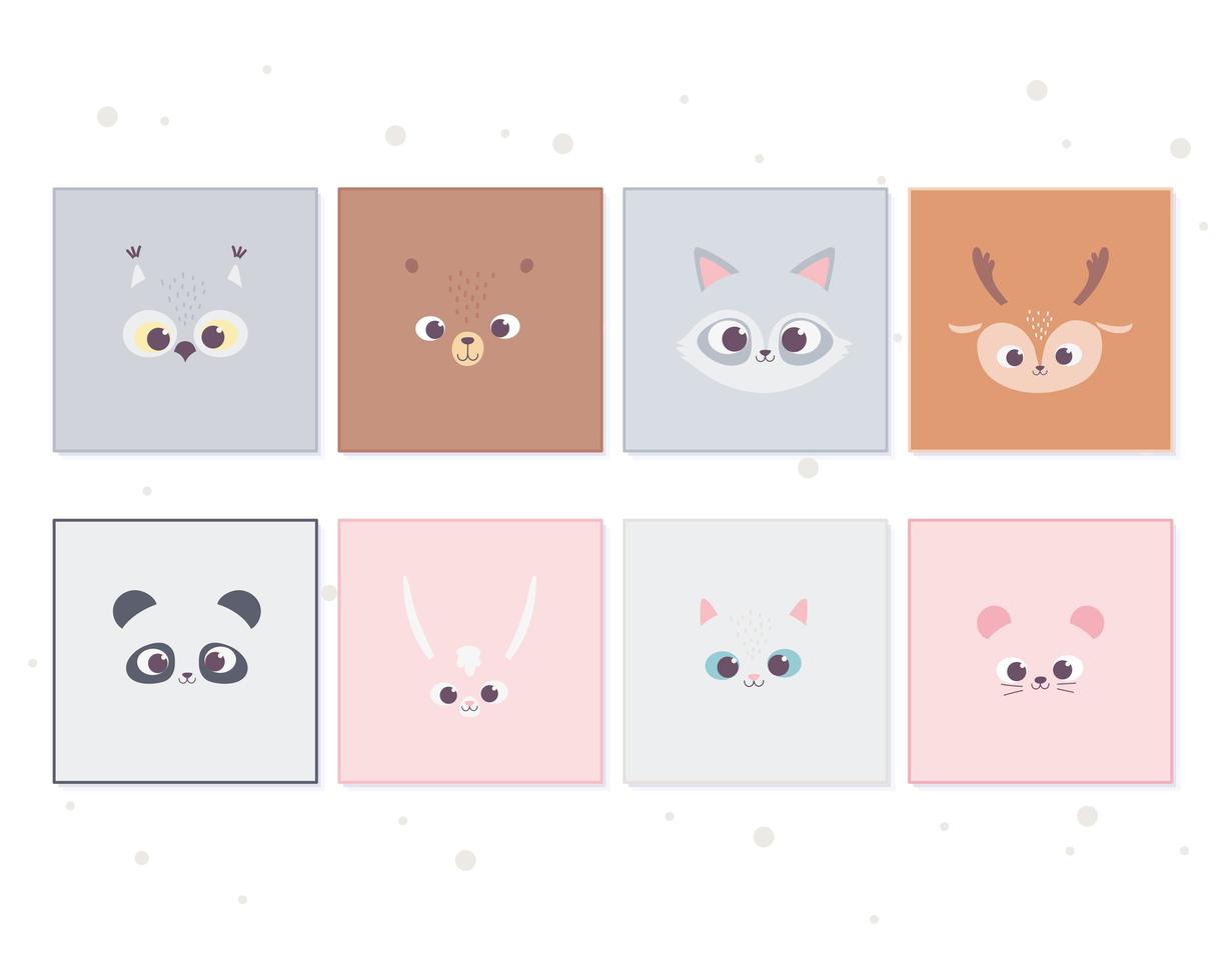 cute cartoon animals faces wild pet banner decoration vector