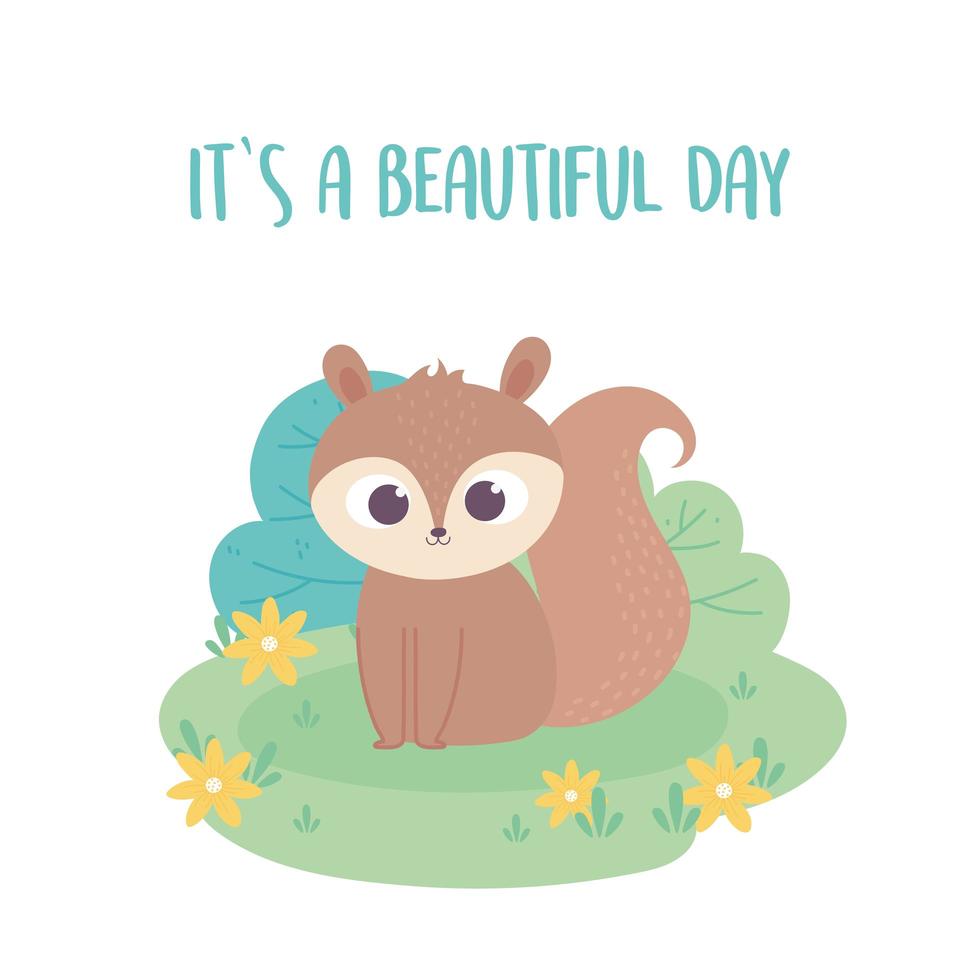 cute little squirrel cartoon animal adorable with flowers vector