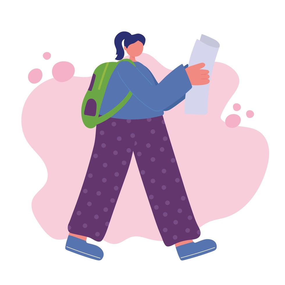 side view girl with backpack walking vector