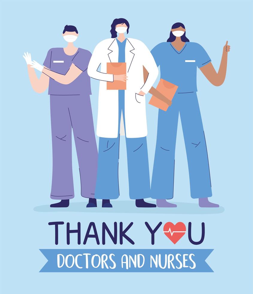 thank you doctors and nurses, physician and male female nurses group medical vector