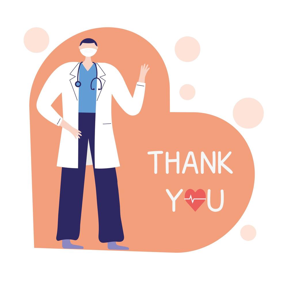 thank you doctors and nurses, physician with mask and stethoscope professional vector