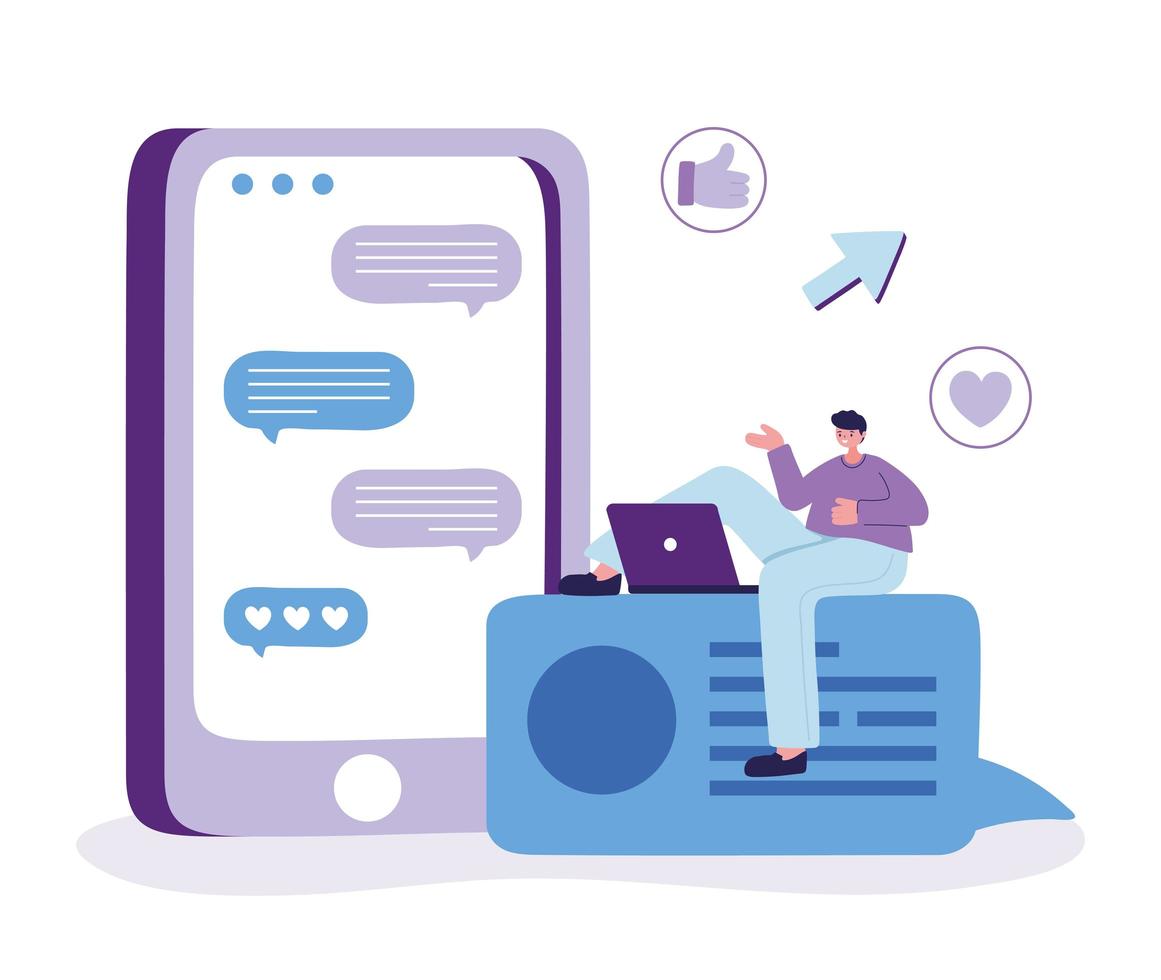 Man with laptop chatting vector design