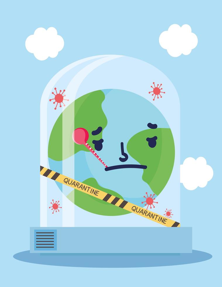 covid 19 coronavirus pandemic, sick world with themometer in quarantine vector