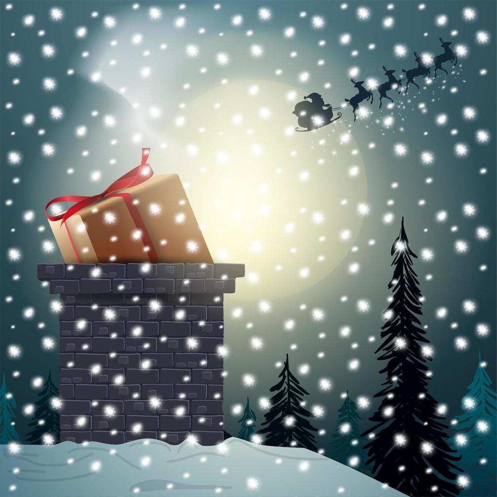 Christmas gift from Santa in the chimney, vector illustration