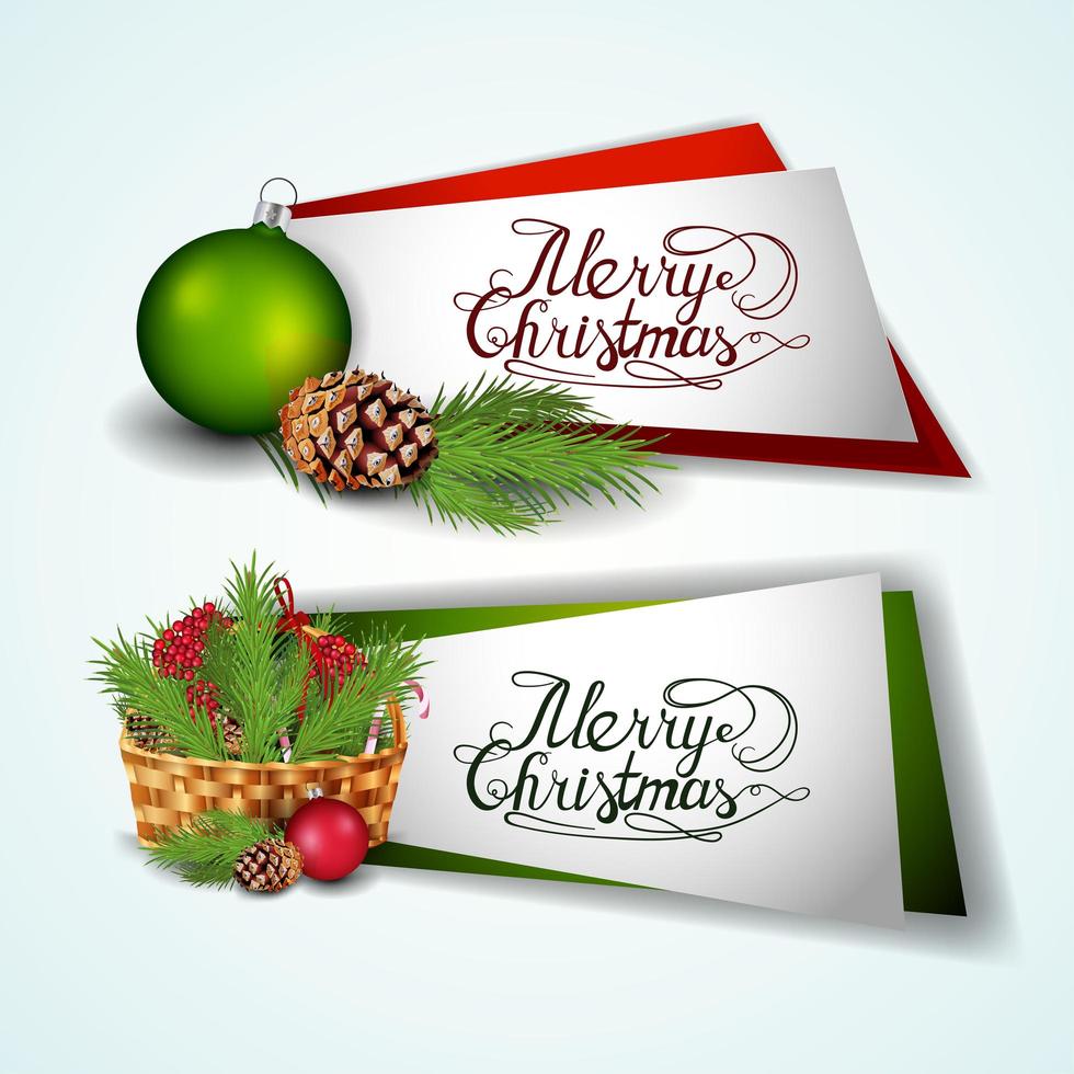 Merry Christmas, collection of greeting stickers with Christmas elements isolated on white background vector