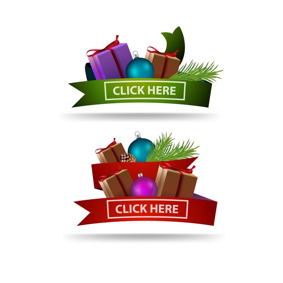 Colección de pegatinas web de Navidad en las que se puede hacer clic con regalos de Navidad aislado sobre fondo blanco. vector