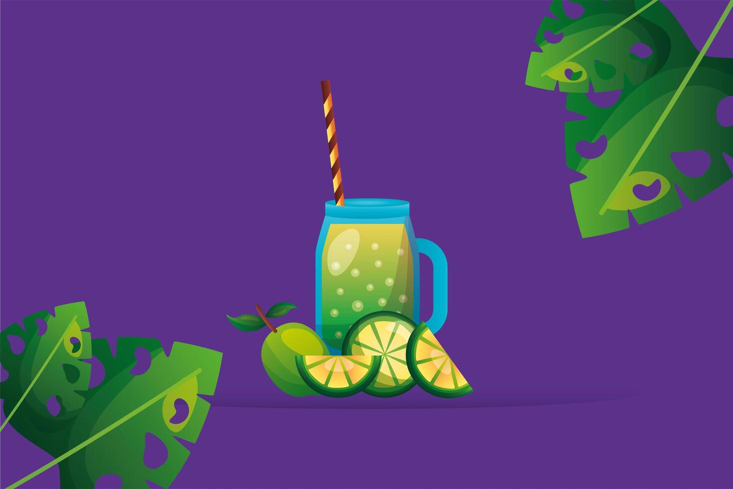 limes with juice and leaves design vector