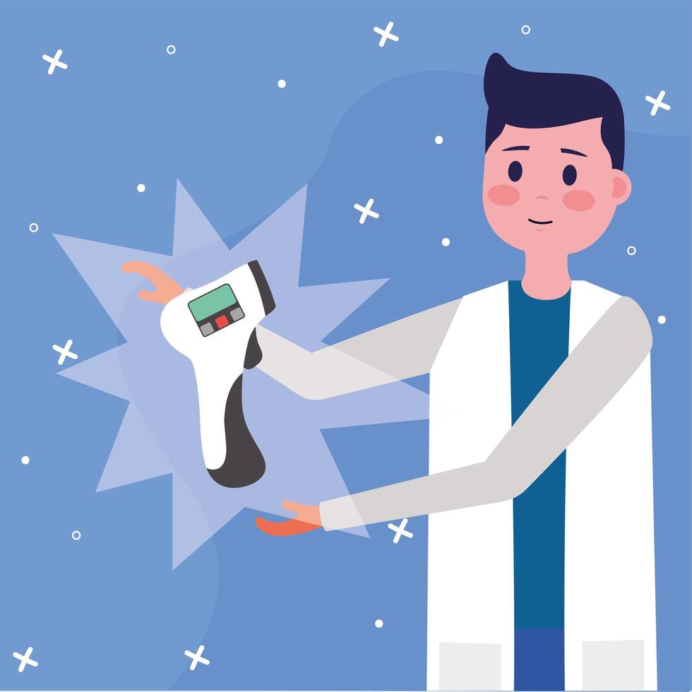 male doctor with thermometer gun design vector