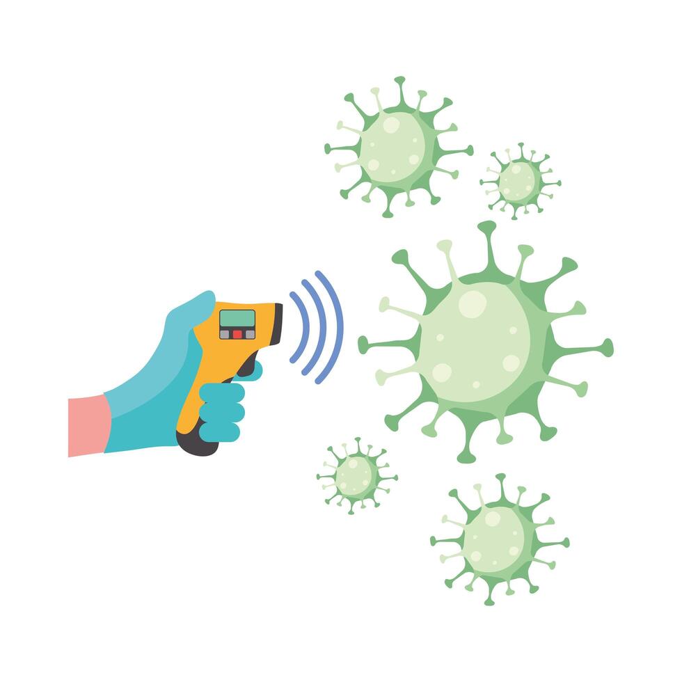 Hand holding thermometer gun checking virus design vector