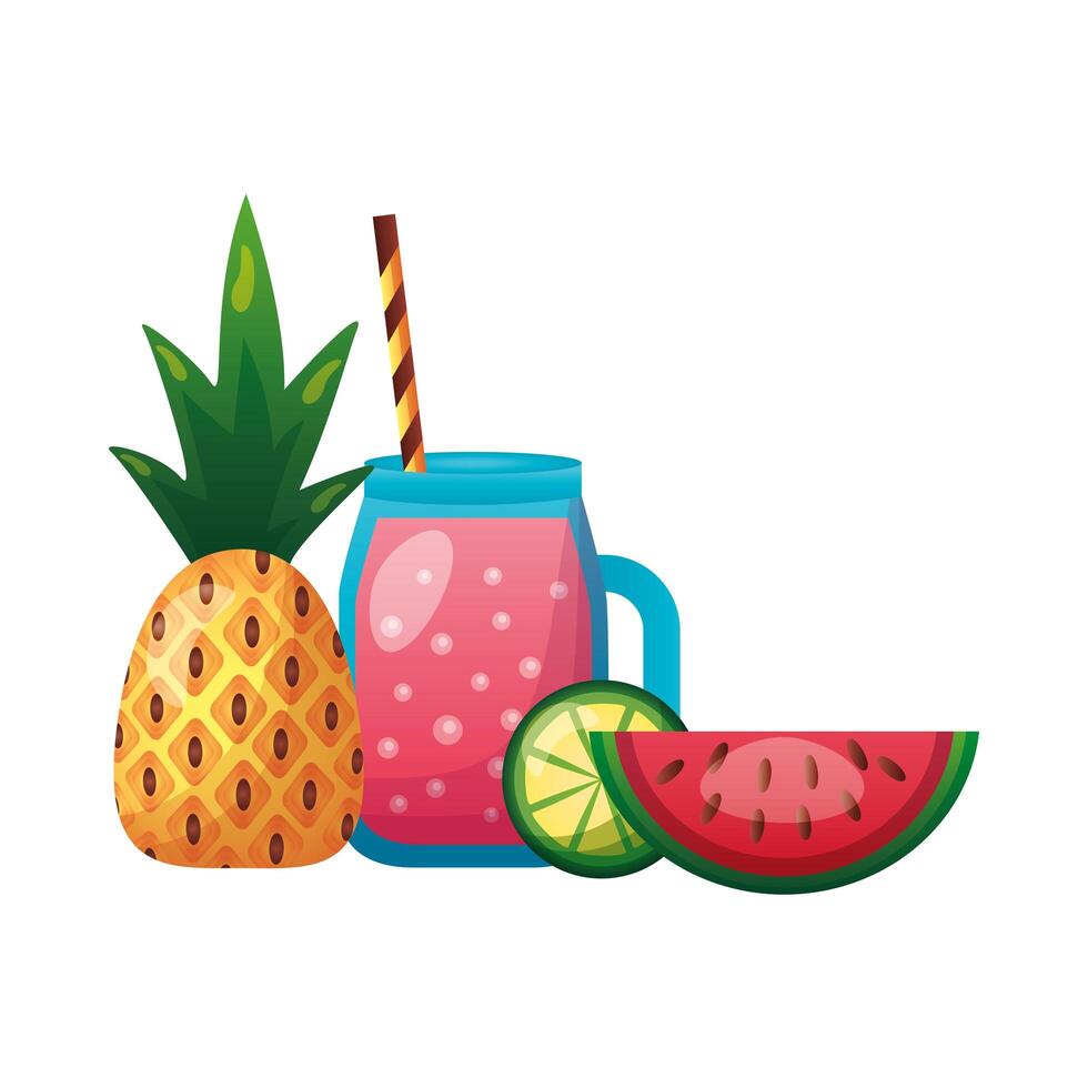 Diseño vectorial de piña, sandía, limón y jugo. vector