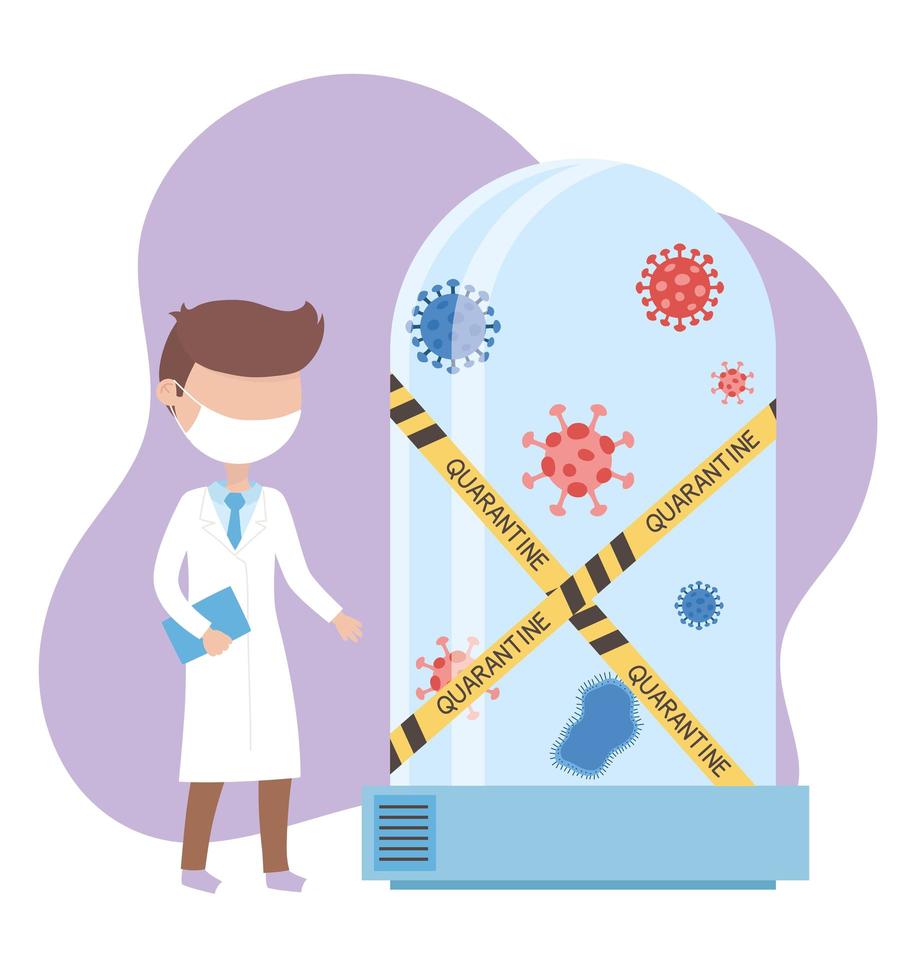 pandemia de coronavirus covid 19, médico con mascarilla y cuarentena con coronavirus vector