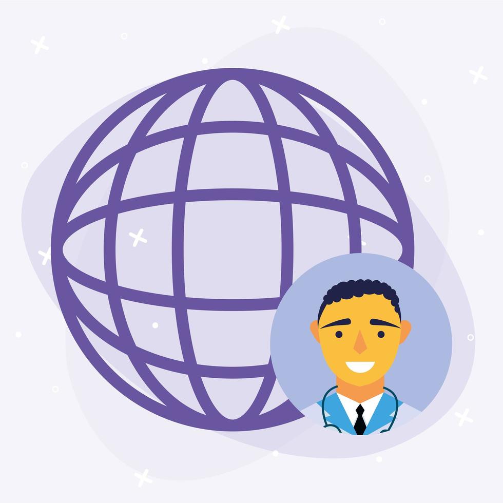 online male doctor with global sphere vector design