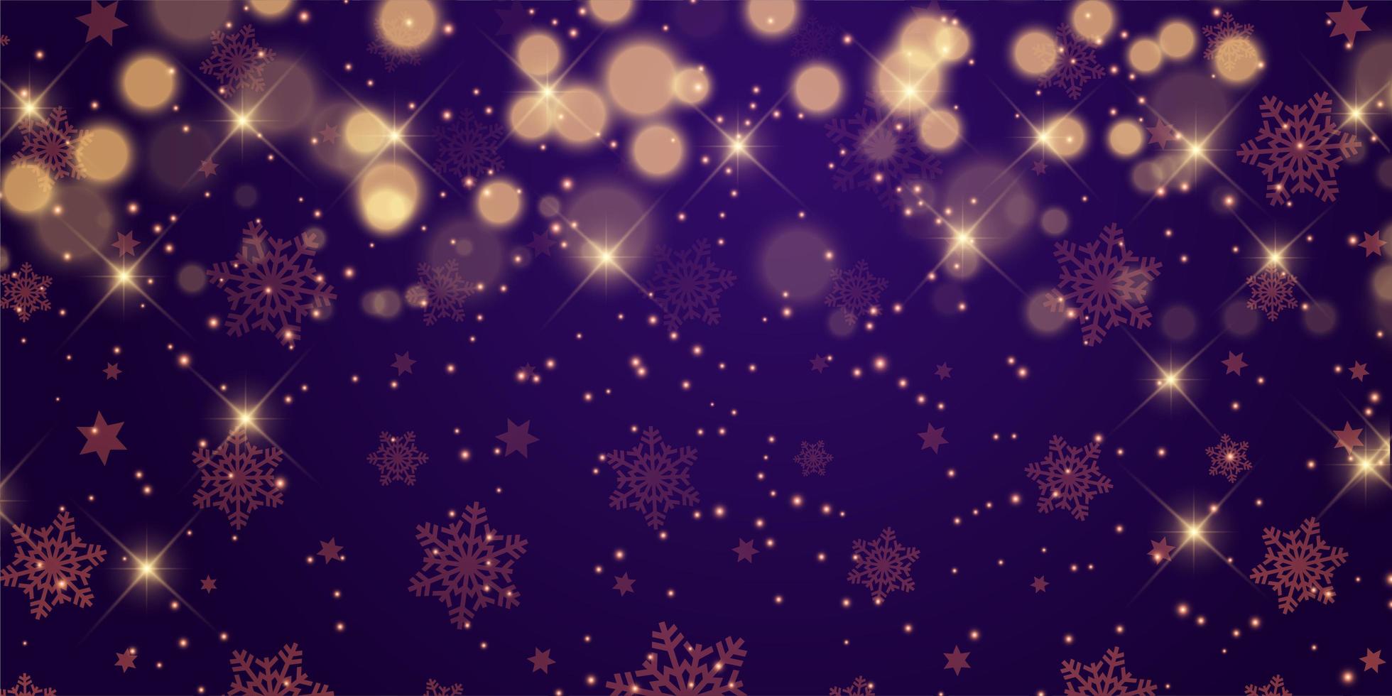 Diseño de banner navideño con estrellas y luces bokeh. vector