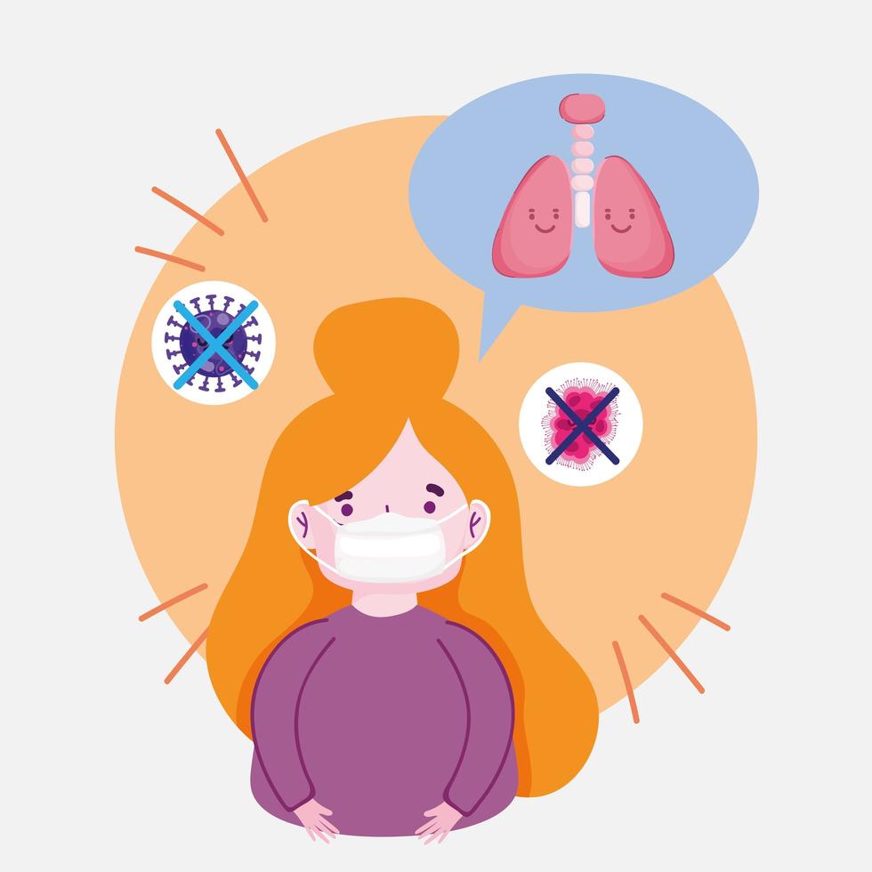 covid 19 coronavirus pandemic, girl wearing prevent mask vector