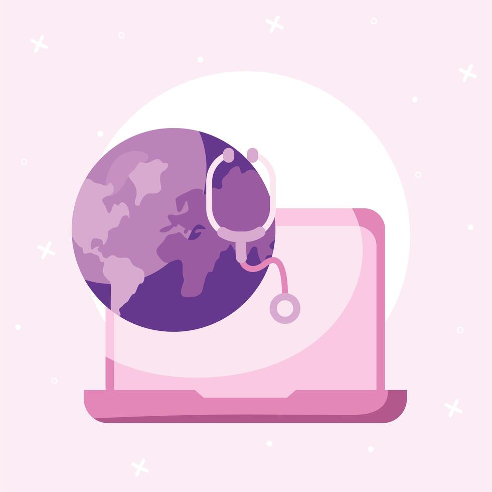 world stethoscope and laptop design vector
