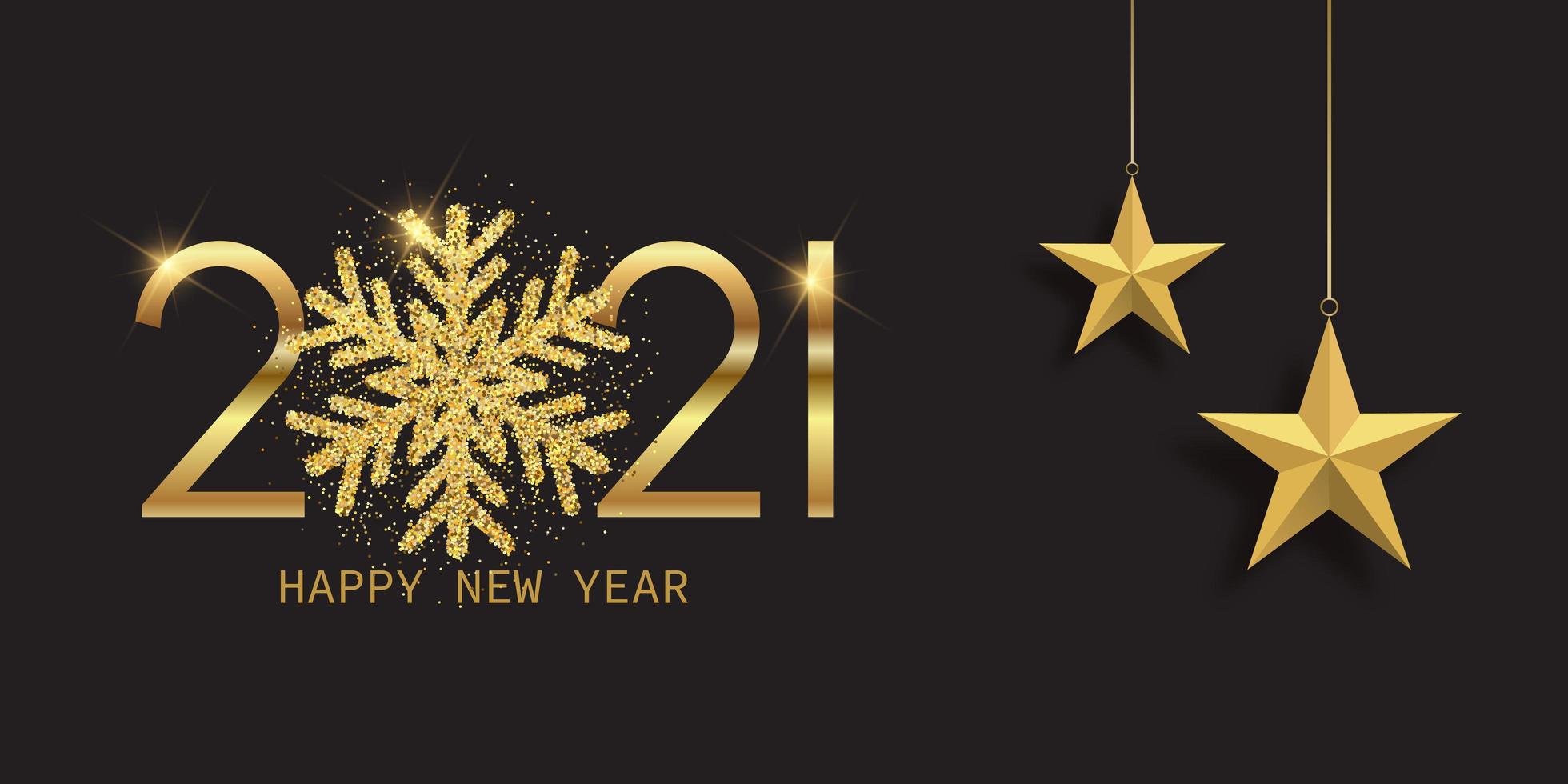 Happy New Year banner with glittery snowflake vector